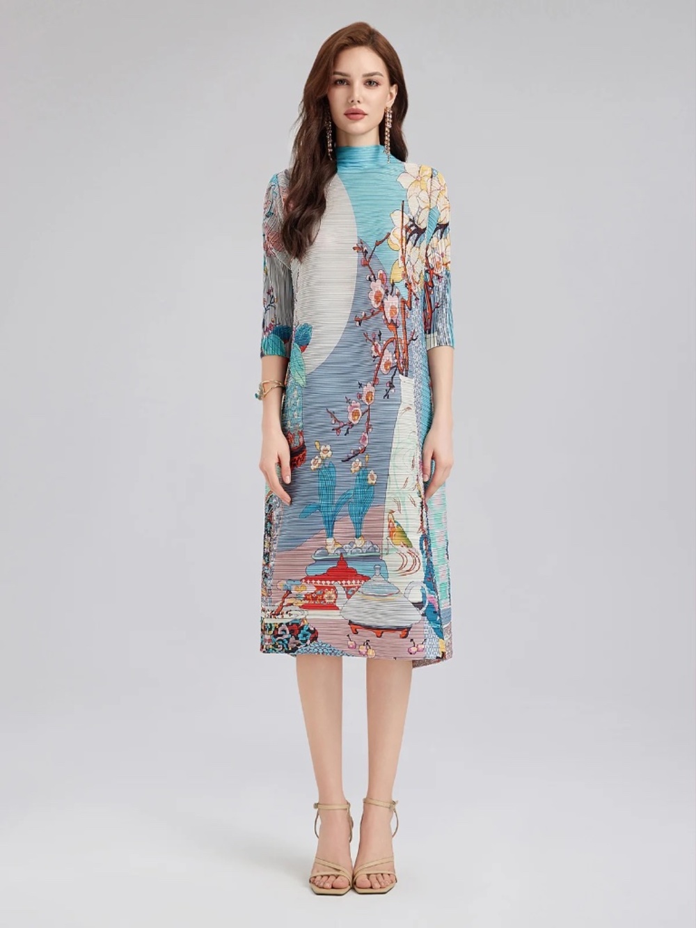 Rich Radi Q's Artistic Print Pleated High Neck Dress